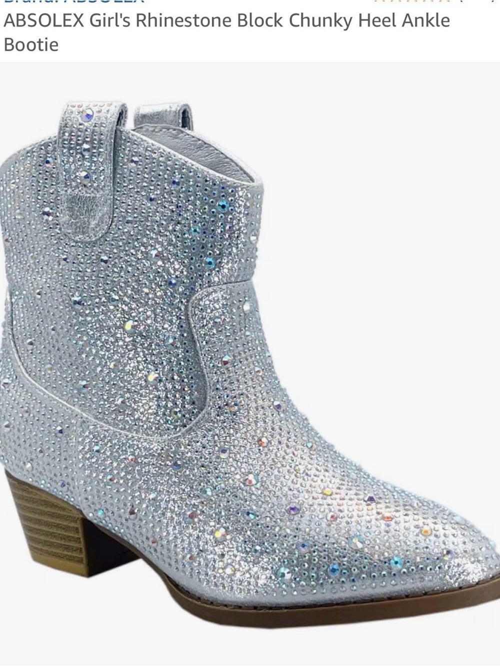 Rhinestone Chunky Heel Ankle Bootie - Silver